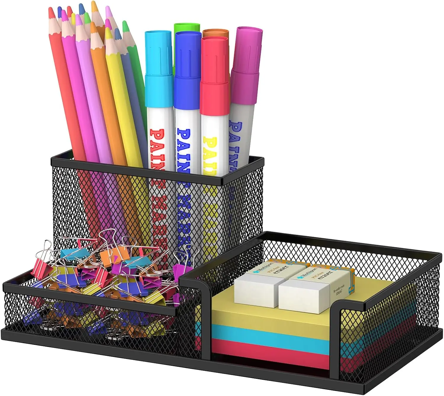 

Pen Holder Desk Organizer with 3 Compartments, Office Supplies Pencil Holder for Home School Classroom, Black