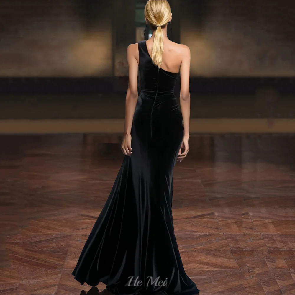 

Customized Prom Dresses One Shoulder Party Gowns Vintage Mermaid Evening Dress High Split Velvet Vestido De Novia