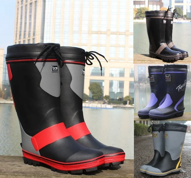 Exclusive for Fishing Rain Boots Steel Nail Bottom High Non-Slip Waterproof Rubber Fall and Winter Fleece-lined Warm Rain Boo...