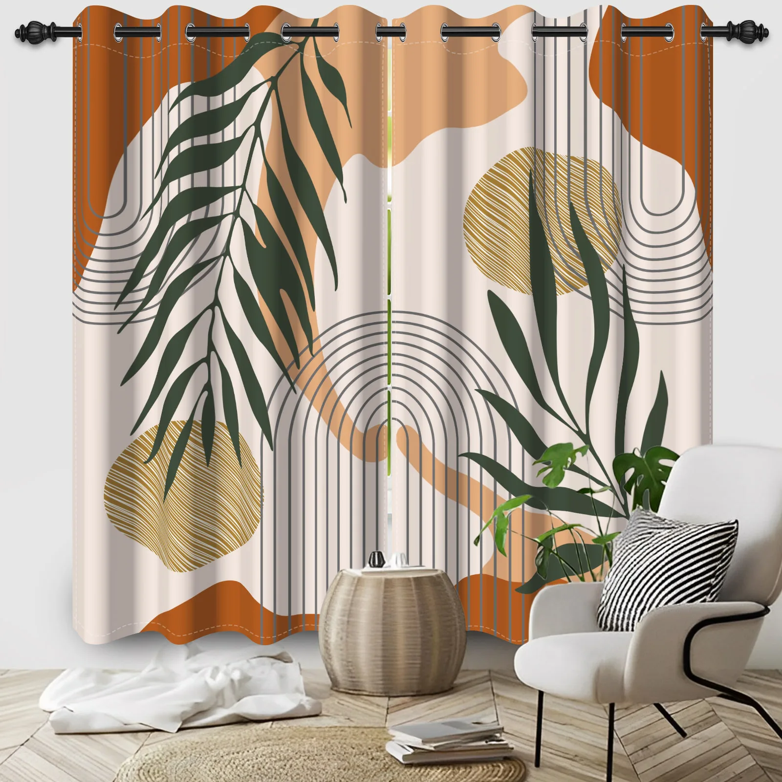 2pcs/set Tropical Plant Blackout Curtains  Geometric Pattern Vivid Colors and Clear Prints for Living Room Bedroom Windows Decor
