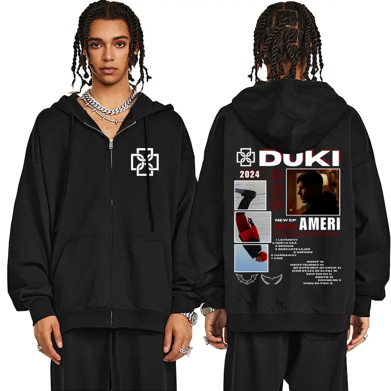 Rapper Duki Antes De Ameri Double Sided Print Zipper Hoodie Male Fashion Jacket Coat Men Women Hip Hop Oversized Zip Up Hoodies