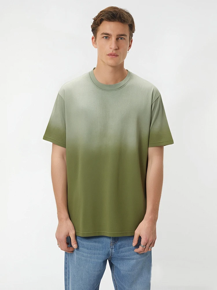 Summer Men's Washed Cotton T-Shirts 230GSM Unisex Couples Gradient Color Oversized Tee Y2K Tops Short Sleeve Tshirts