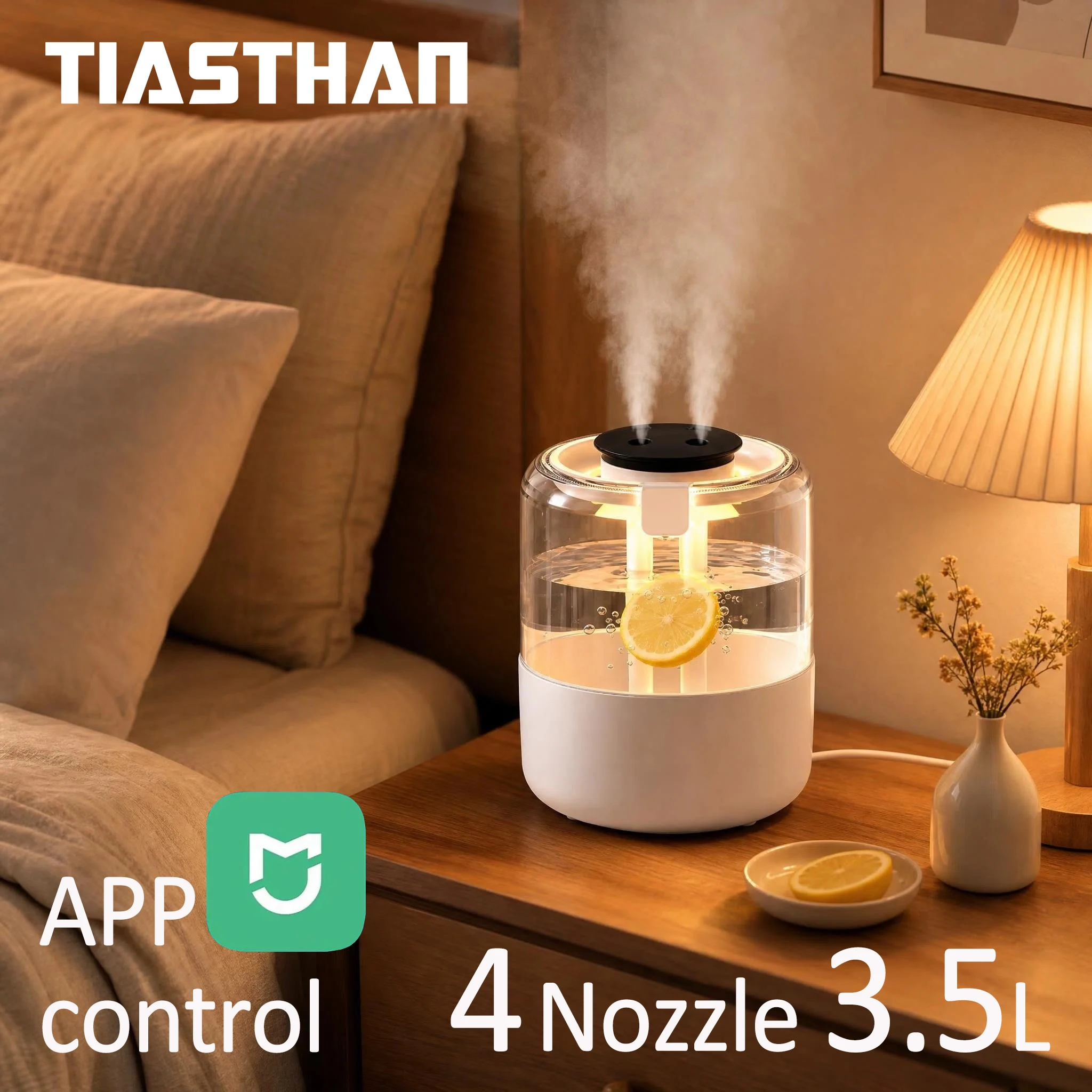 4 Nozzle Ultrasonic Cool Mist Humidifier 3.5L Large Capacity Top Fill Desk Humidifier3 Spray  Night Light for Bedroom, Office