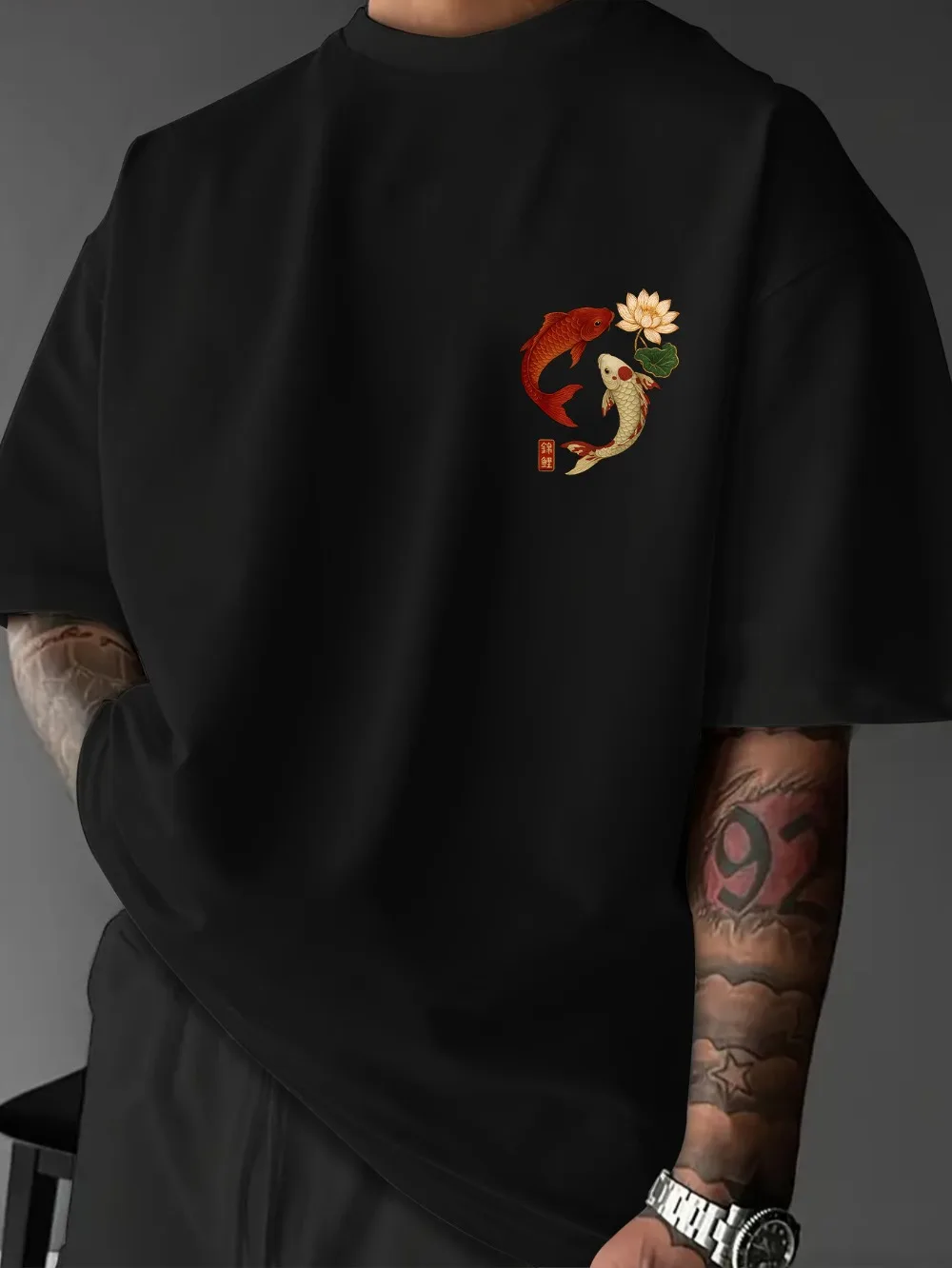 Harajuku Carp Lotus Pattern 3D Print Sport Quick-dry Breatha Men's T-Shirt Outdoor Street Y2K Role-Playing Parent-Child Clothing