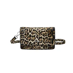 Women Small Leopard Prin Shoulder Bag Ladies Designer Leather Brown Square Messenger Bag Korean Girls Travel Phone Crossbody Bag