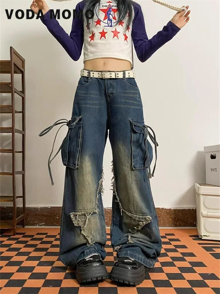 Pantalones vaqueros Harajuku 2024 para mujer, ropa estética Y2k, pantalones vaqueros Cargo holgados, diseño Vintage, pantalones de cintura alta estéticos con sentido