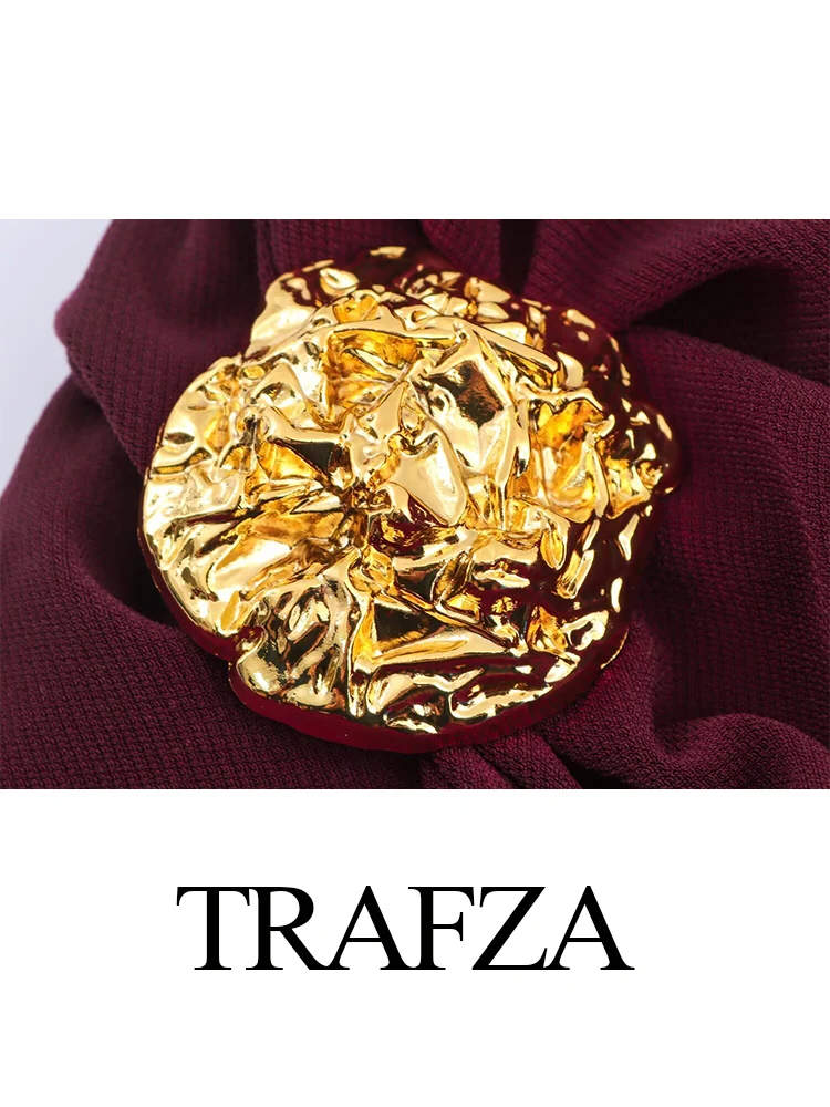 HH Women's Fashion Accessories Pleated Ankle Length Long Dress Female Metal Decorative Temperament Slim Party 2-Color Dress