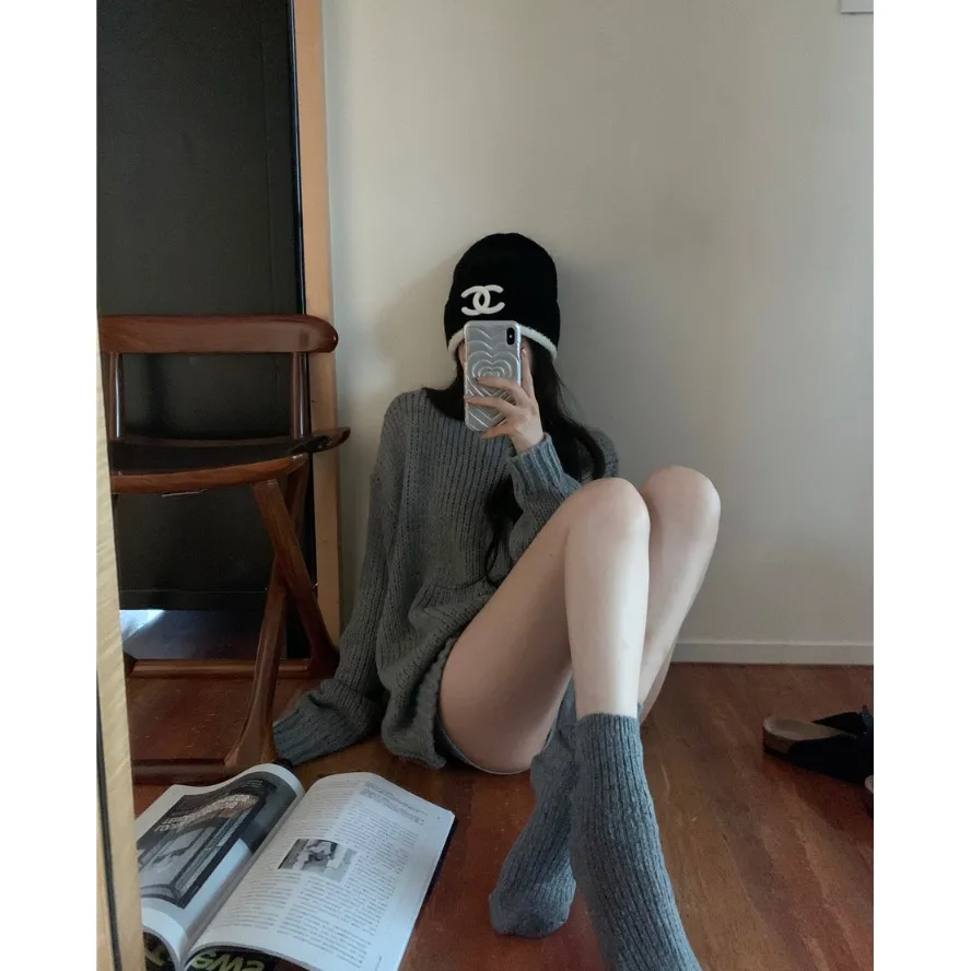 الكورية شيك لينة مريحة جولة Ne البلوز سترة المرأة شتاء جديد Sle فضفاض طويل Sve محبوك ارتداء للتنقل