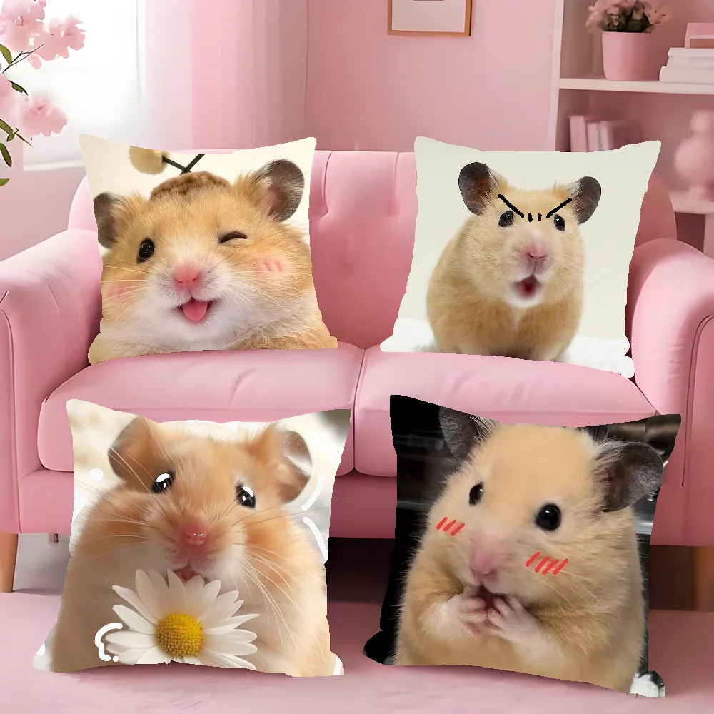 Cute Hamster Cushion Cover Square Double-Sided Printing Sofa Cushion Cover Pillowcase Bedroom Bedside