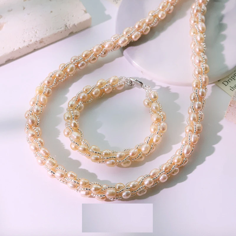 

Очаровательный минималистичный комплект ювелирных изделий из натурального жемчуга, стеклянное ожерелье, браслет, колье, женский универсальный модный аксессуар, элегантный подарок на вечеринку