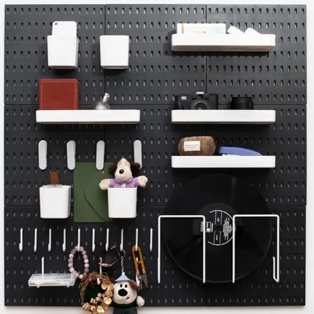 Wall Mounted Pegboard Set Kitchen Bathroom Office Bedroom Storage Organizer Kit 9-Pack White & Black Pieces