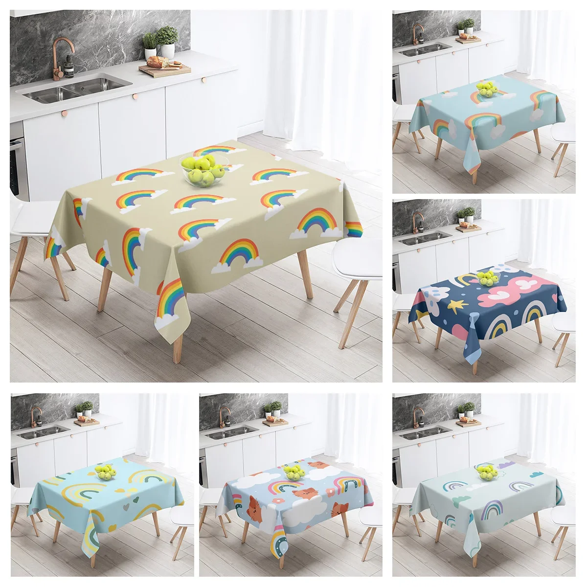 

Home tablecloths dining decoration rectangular table accessories waterproof cloth Anti-stain Modern simple rainbow cute boho