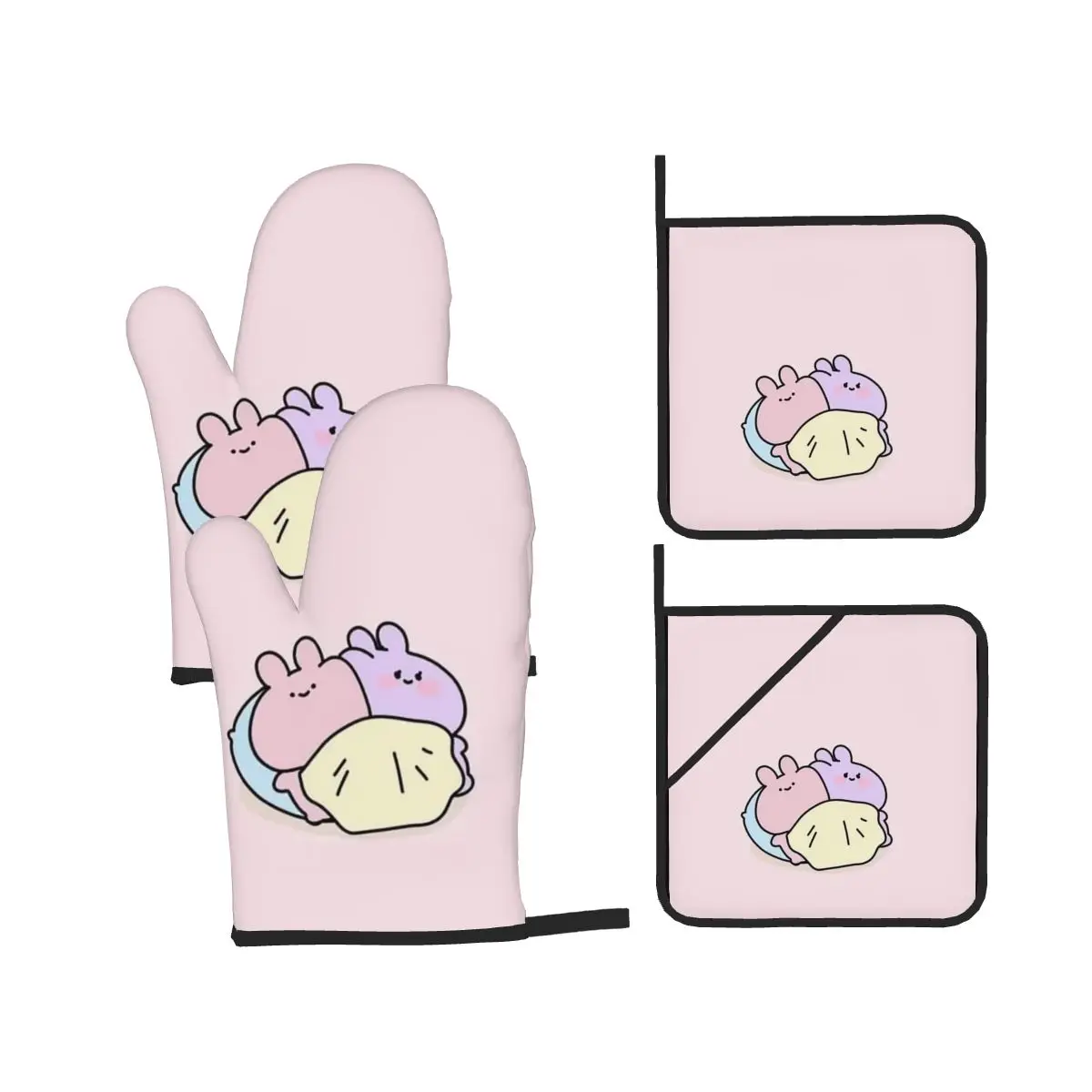 Asamimichaan Cute Asamimi Oven Mitts and Pot Holder Sets of 4 for Baking Kitchen Cooking Grilling Resistant Non-Slip Gloves