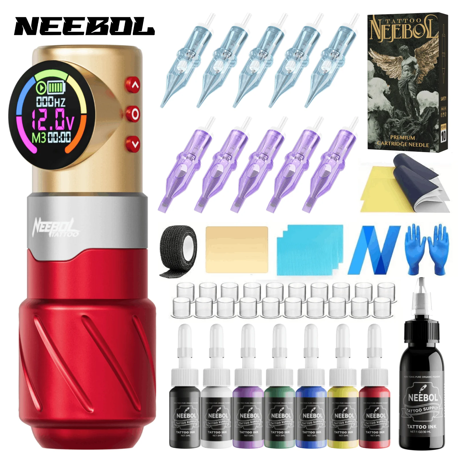 

Neebol Unibody Tattoo Pen Kit Wireless Tattoo Machine 3 Memory Modes Tattoo Supply for Professional Artists
