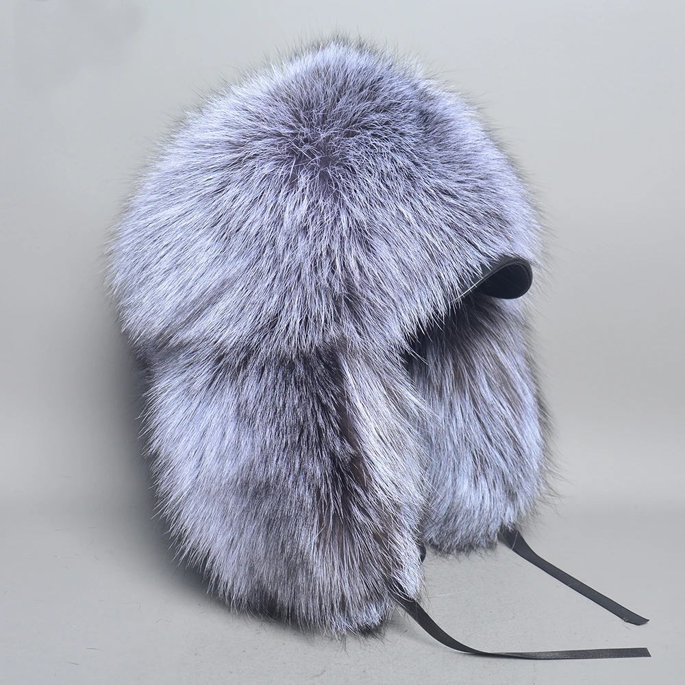 2023 Winter Warm Thick Real Fox Fur Bomber Hat With Earflap Natural Men's Luxury Genuine Raccoon Fur Cap Warm Thick Hats Femme