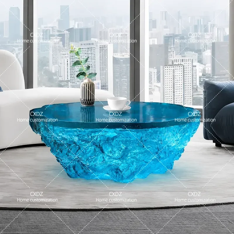 Round Coffee Table Modern Minimalist Light Luxury Creative Hotel Villa Living Room Household Transparent Epoxy Resin Table