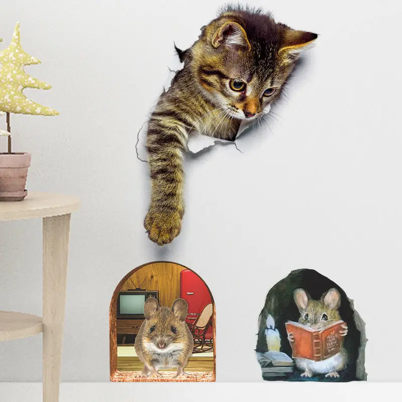 M228 Maus Katzen Tiere Wandaufkleber Badezimmer Toilette Dekor Wohnzimmer Schrank Kühlschrank Home Dekoration Aufkleber – Detail 6