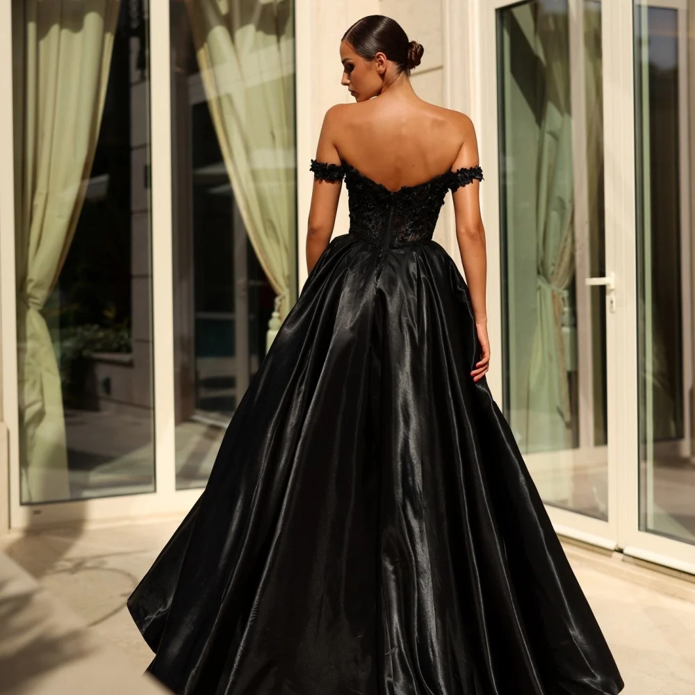 Amanda Customized 3D Flowers Off the Shoulder Side Slit Satin A-line vestidos de fiesta Floor-Length Wedding Dress