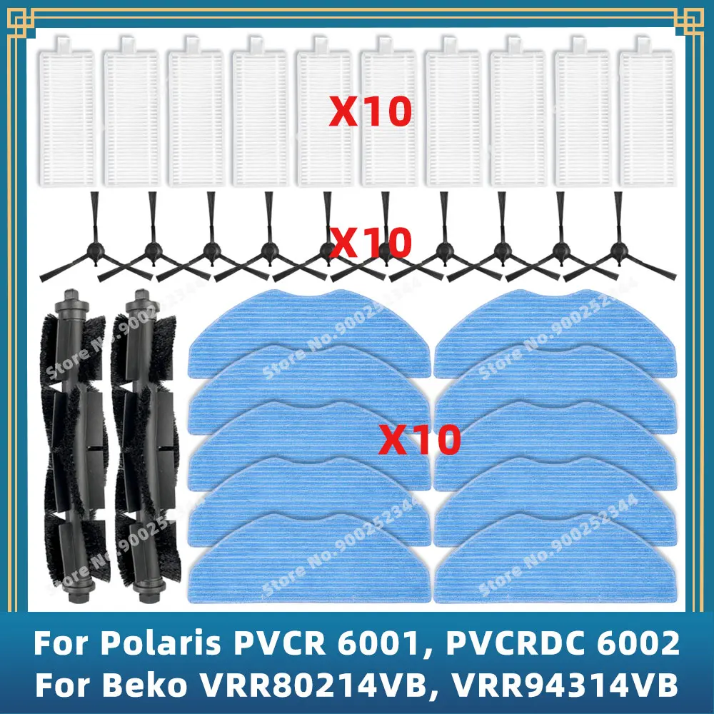 Compatible For Polaris PVCR 6001 / PVCRDC 6002 / Beko VRR80214VB / VRR94314VB Parts Accessories Main Side Brush Filter Mop Cloth