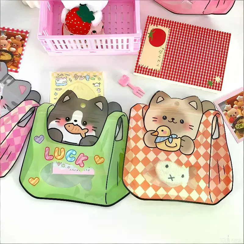 10PCS Stand-up Cat Zipper Packaging Bag DIY Portable Window Wedding Birthday Snack Sugar Candy Kids Gifts Storage Pouches