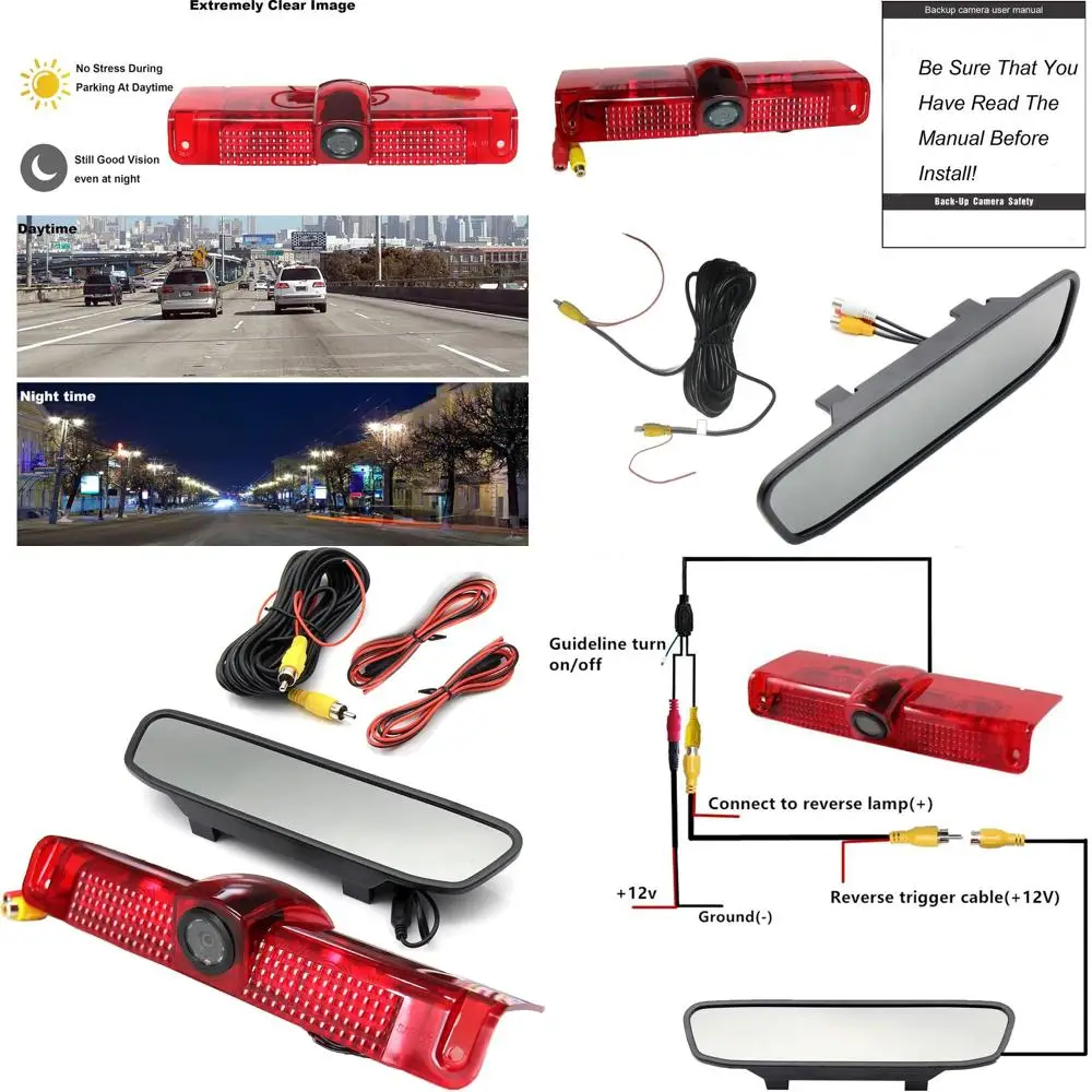 

3rd Third Brake Light Backup Camera w/4" Rear View Mirror Monitor Kit for Chevrolet Chevy Express/GMC Savana 2500 3500 2003-2019