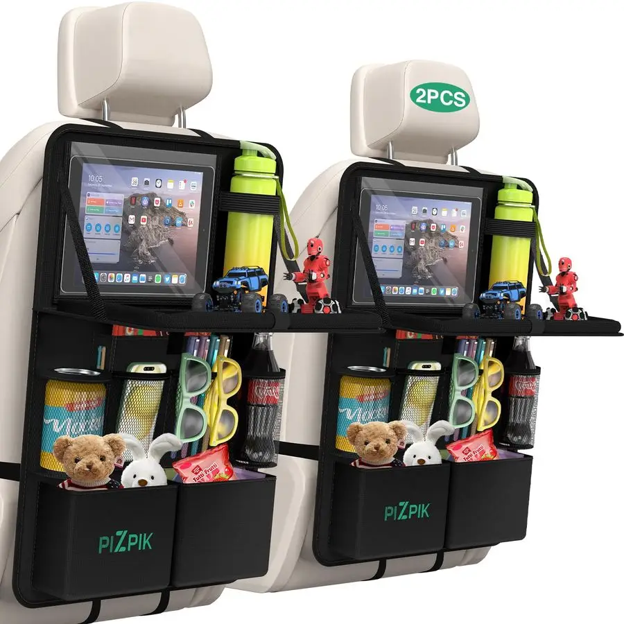 

Органайзер для заднего сиденья с держателем для планшета, 11 карманов для хранения, складной поднос для еды, защитные коврики от ударов для детей, аксессуары для путешествий