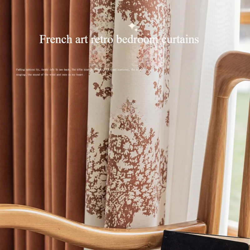 

French Art Retro Soft Bedroom Curtains High-end Chenille Orange Window Curtains Popular Leaf Living Room Decoration Curtains
