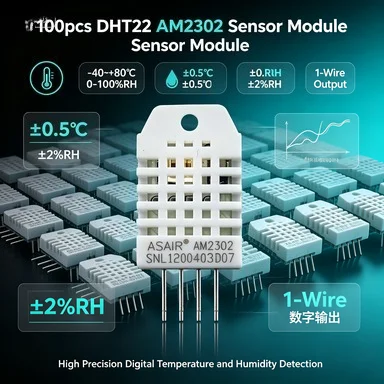 100pcs AM2302 DHT22 Temperature Humidity Sensor, 3.3-5V Single Bus, ±0.5℃ Accurate for MCU