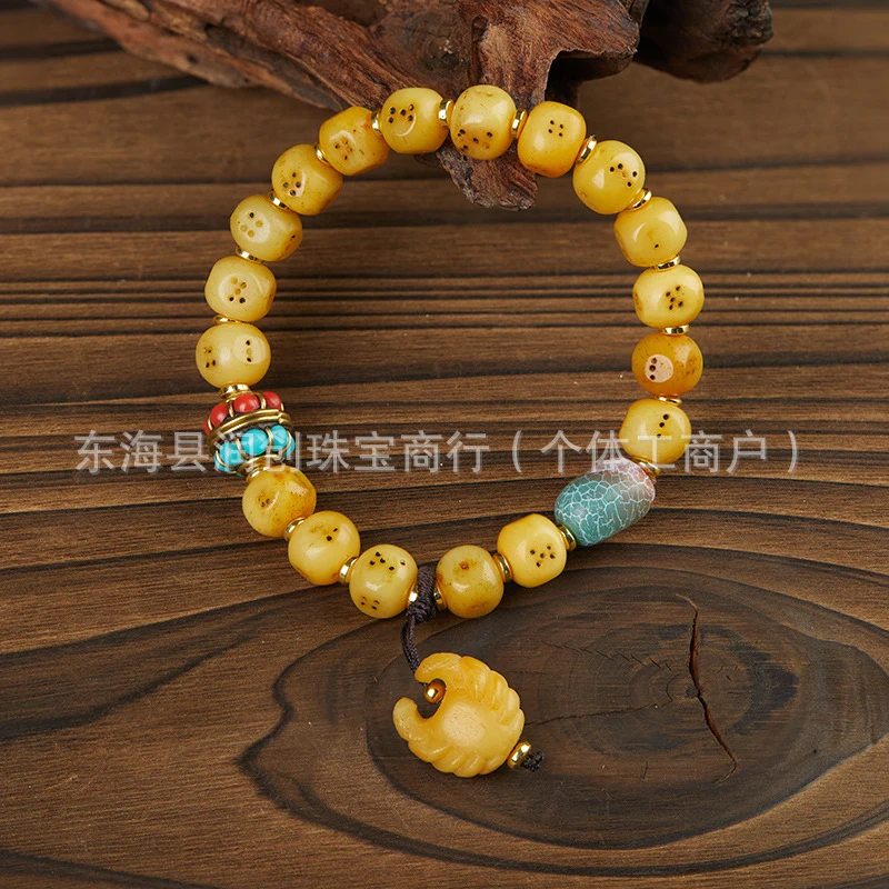 Tibetan-style cow bone dice set with promotion and wealth charm, 108-bead Buddhist bracelet jewelry