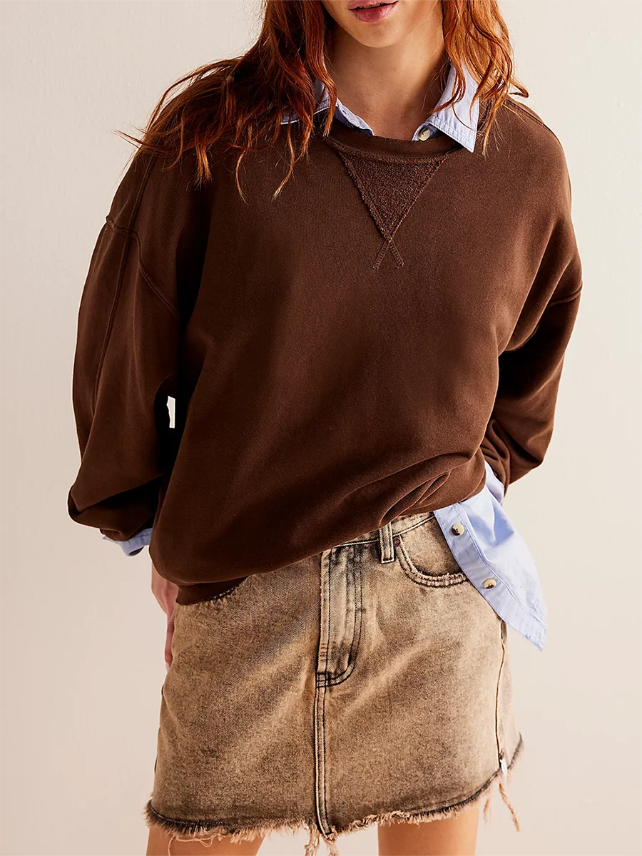 

Women Sweatshirts Long Sleeve Crew Neck Solid Loose Hoodie Pullover Casual Tops