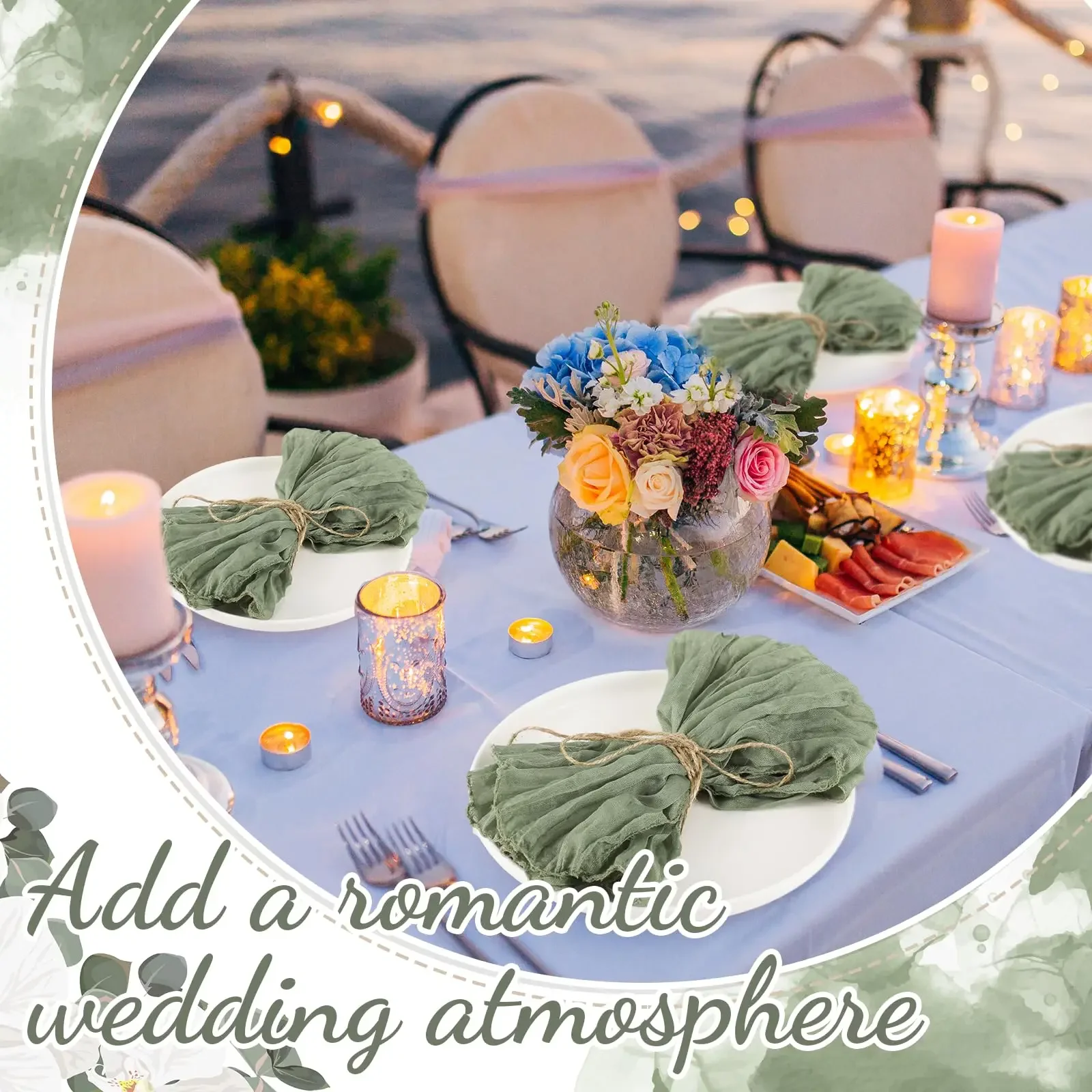 12-96Pcs Sage Green Napkins for Wedding Boho Gauze Table Napkins Serving Table Decor Dinner Towel Cocktail Napkins