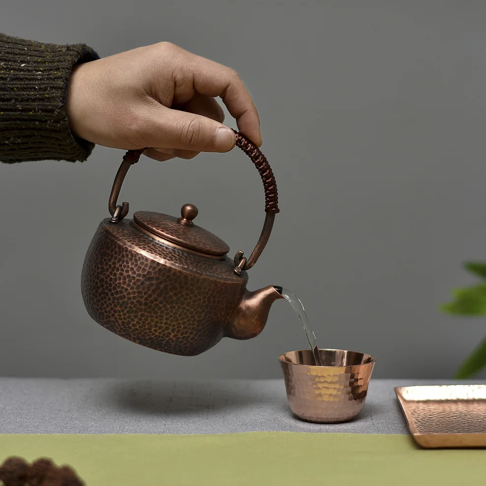 

Pure Handmade Boiling Kettle 450MLPure Copper Teapot Lifting Beam Copper Pot Health Tea Infuser Kung Fu Tea Set For Brewing Tea