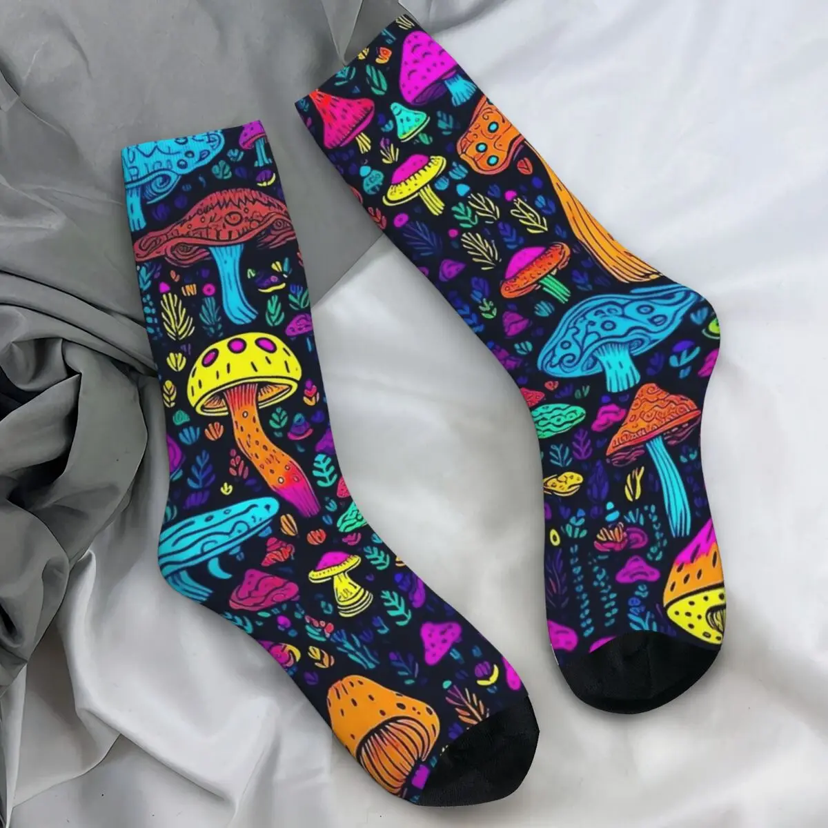 Bright And Colorful Psychedelic Mushroom Stockings Men's Rainbow Plant Socks Breathable Socks Autumn Cycling Anti Sweat Socks