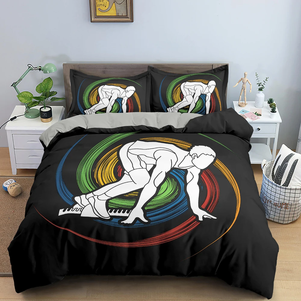 Sport Polyester Duvet Cover Set King Queen Size Bedding Set Sport Player Action on Spin Wheel Graphic Bedclothes Bedroom Decor