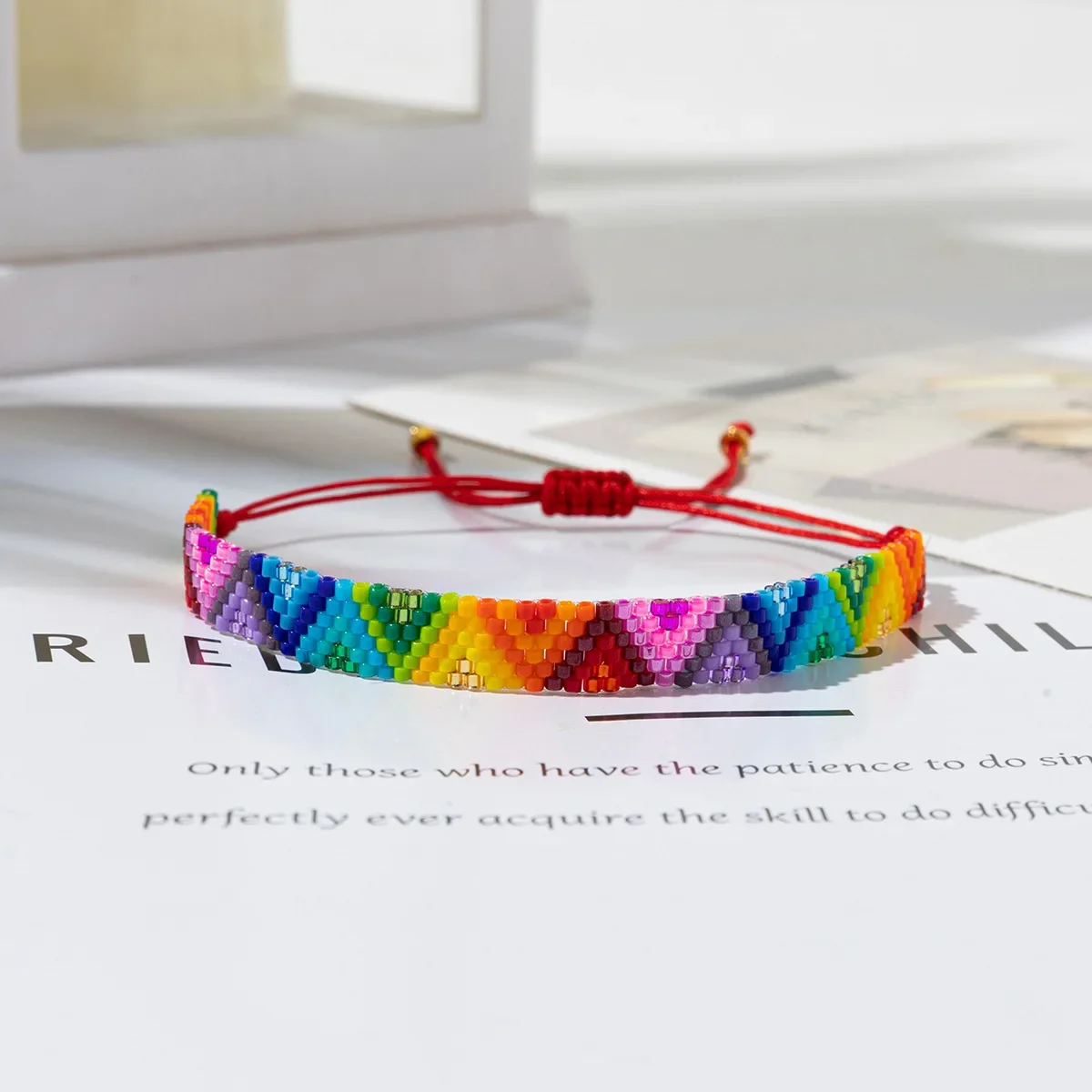 Beaded bracelet Rainbow Triangle Flowers Design Originality Geometry Hand knitting Bohemia  Tide Simple Rice bead bracelet