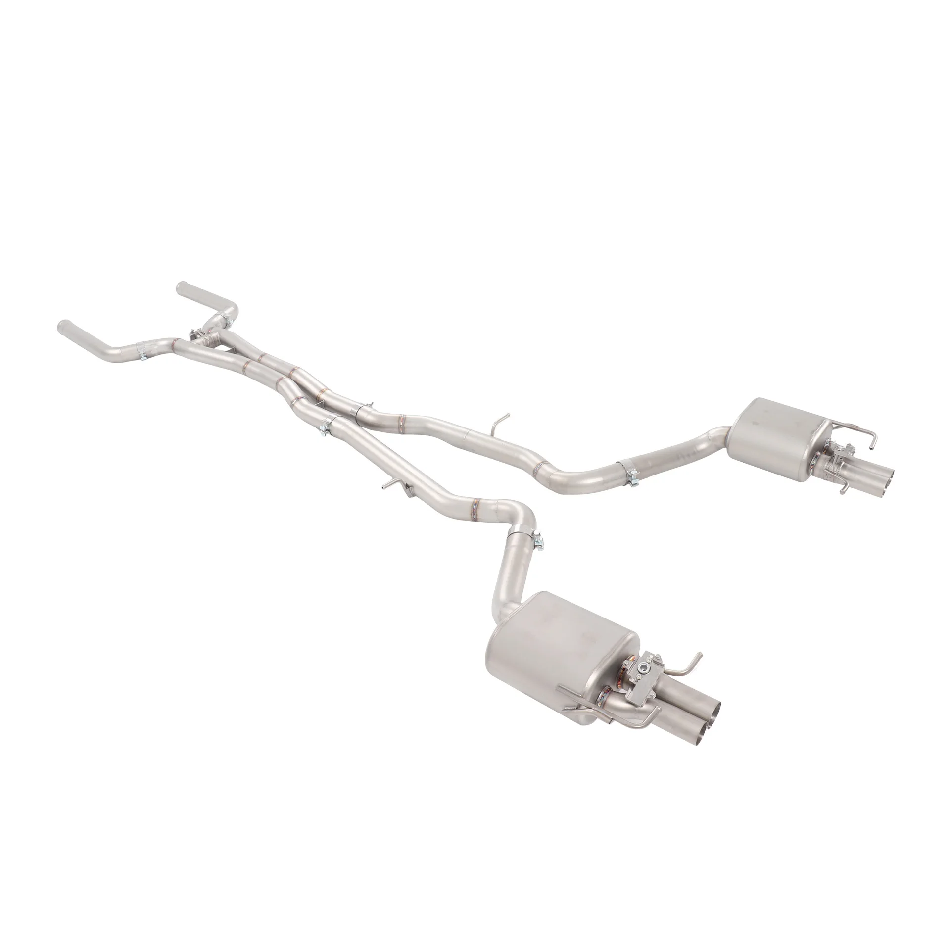 

YT Ss304 Mid-Rear Section with Dual-Side Quad Exits, Valves, OEM Valve Base & Sandblasted Finish for Mercedes-Benz W213 E63 4.0T