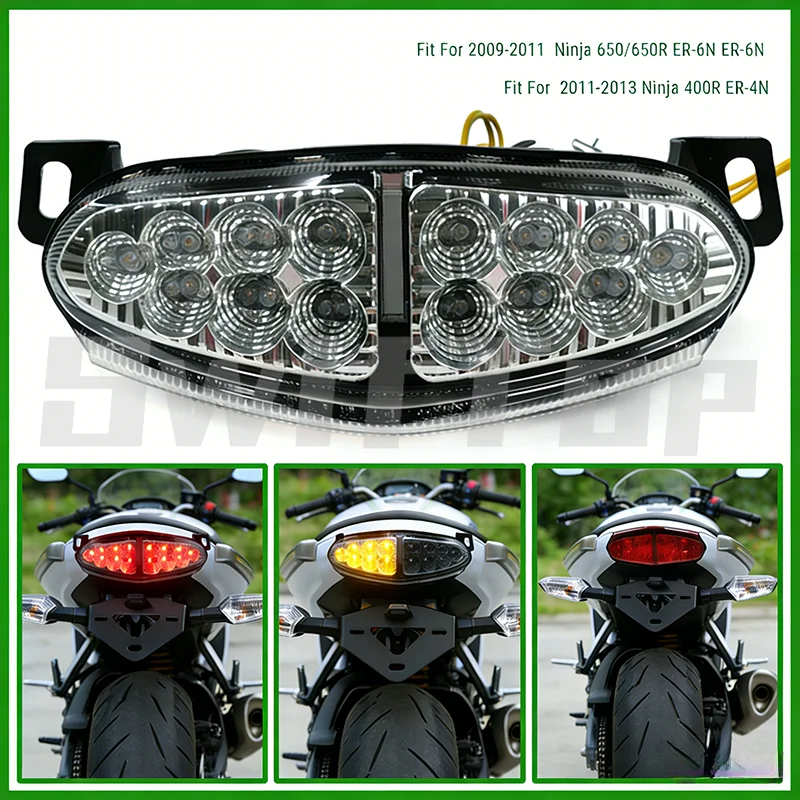 

Tail Light Fit for 2009 - 2011 ER-6N ER-6F Ninja 650R Taillight LED Integrated Brake Turn Signals Ninja 400R ER-4N Versys 1000