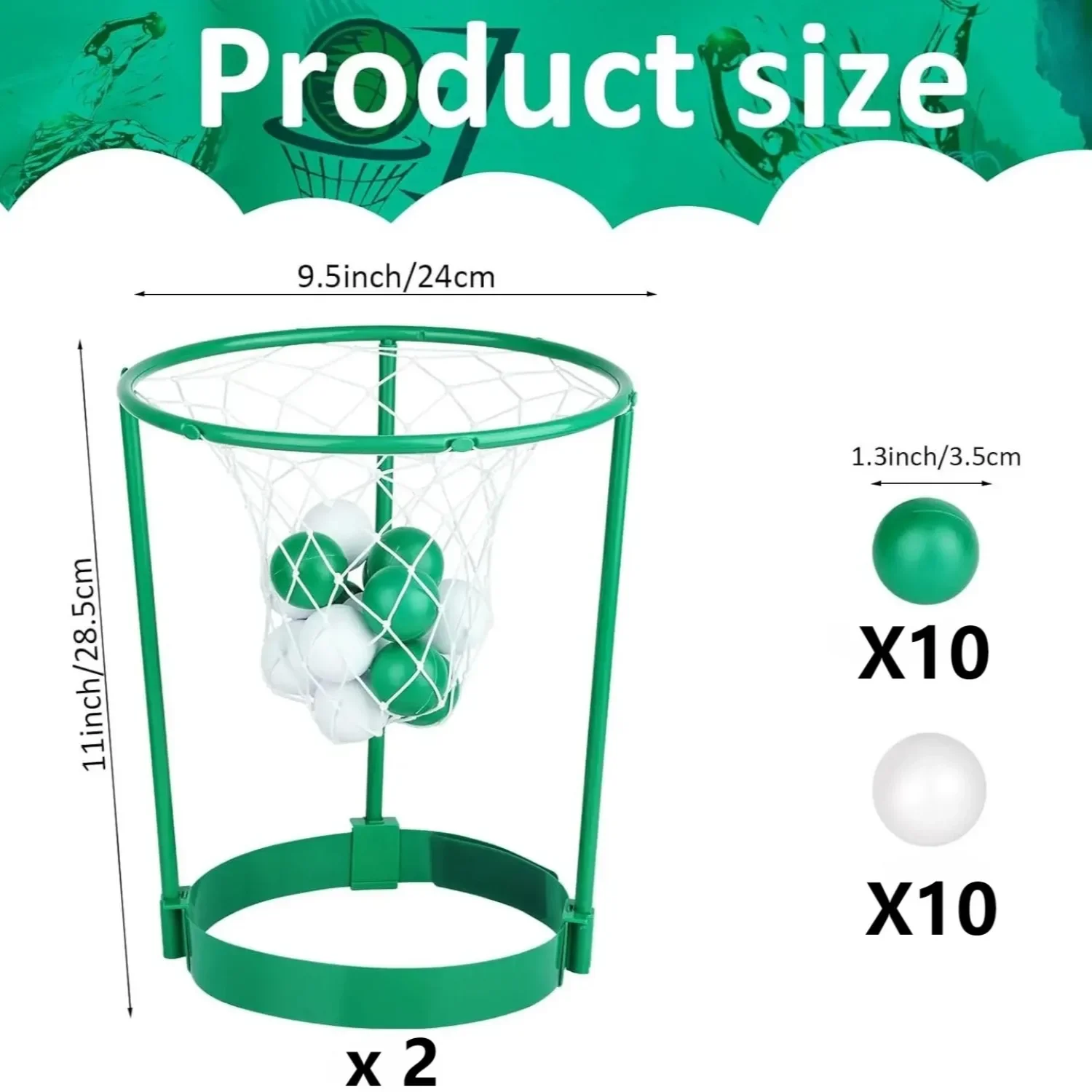 Juego de fiesta de baloncesto con aro para la cabeza para niños y adultos, diadema de red de cesta portátil con bolas para cumpleaños, interiores y exteriores, 2 uds.