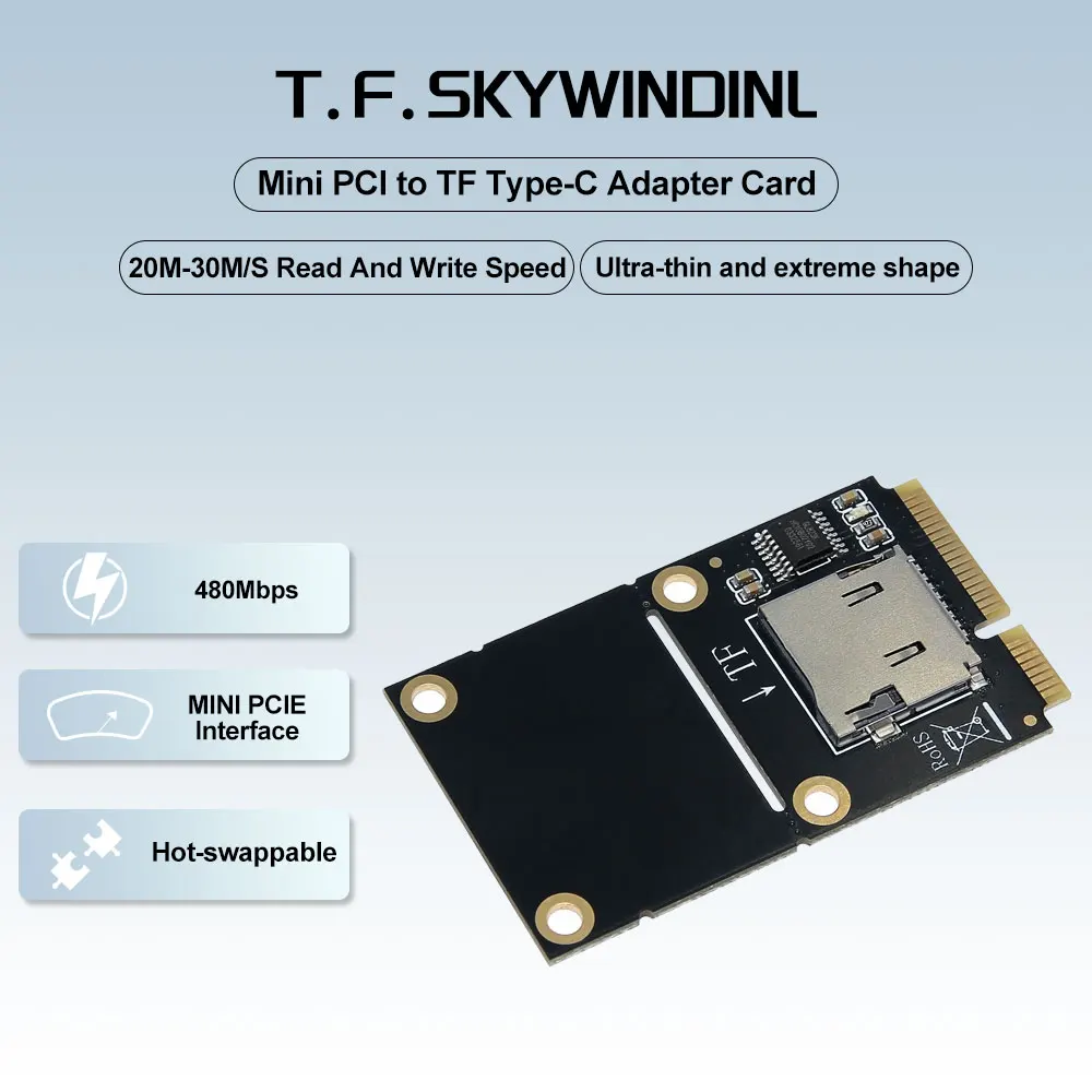 بطاقة محول PCI صغيرة إلى TF Type-C بسرعة 480 ميجابت في الثانية، قارئ بطاقات فردي WiFi إلى TF، مناسب لآلات الألعاب الصناعية