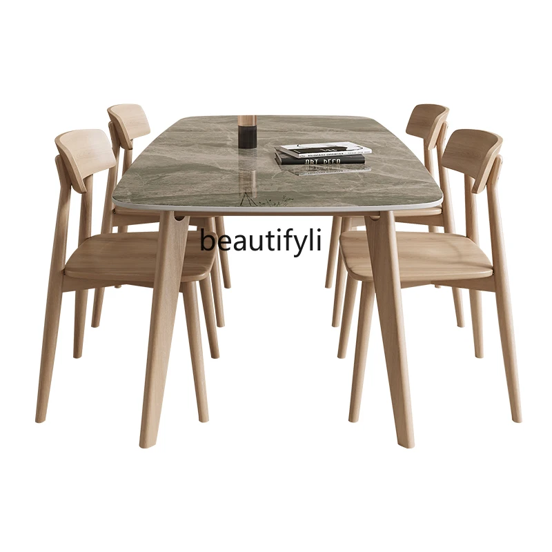 

Japanese Style Solid Wood Stone Plate Dining Table Modern Minimalist Nordic Log Dining Table Oak Small Apartment Dining Tables