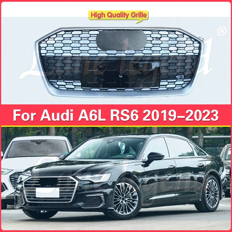 Grelhas de radiador preto brilhante para Audi, grade dianteira RS6 modificada, acessórios para carro, A6L, A6, 2019-2023