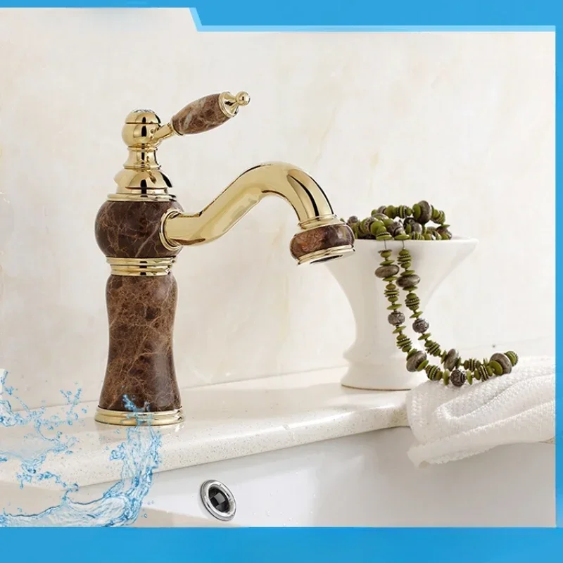 Quality Cold And Hot Water Gold Basin Faucet Single Handle Antique Brass Bathroom Faucet