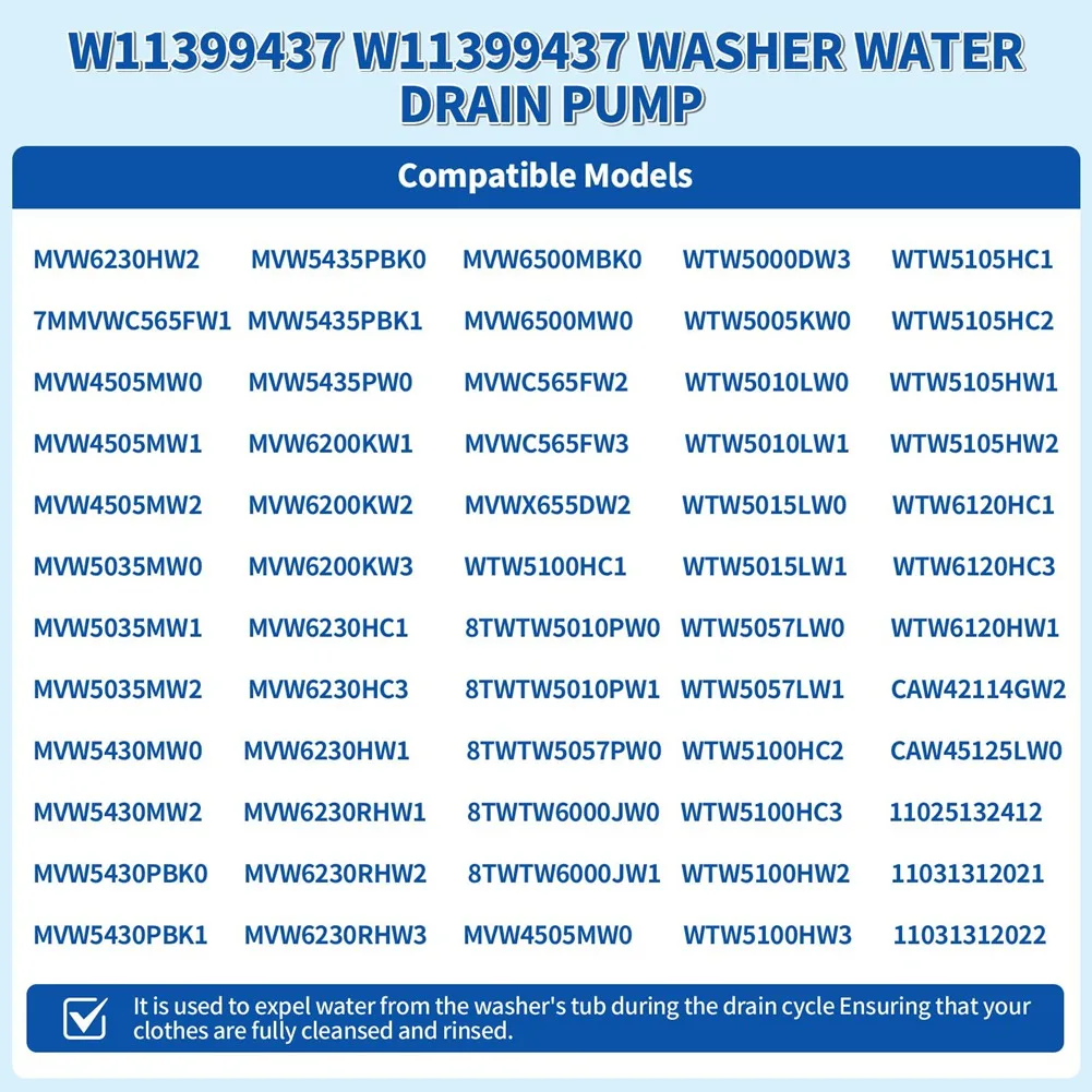 【Exclusive-Deal!】W11399437 W11259498 Washer Drain Pump OEM Parts 120V 60Hz 1.2A for Whirlpool Maytag Kenmore