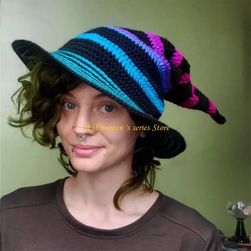 Q39C 肌に優しいニット魔女帽子手作りハロウィン Diy ヘアアクセサリー工芸品ハロウィンカーニバルパーティー用品
