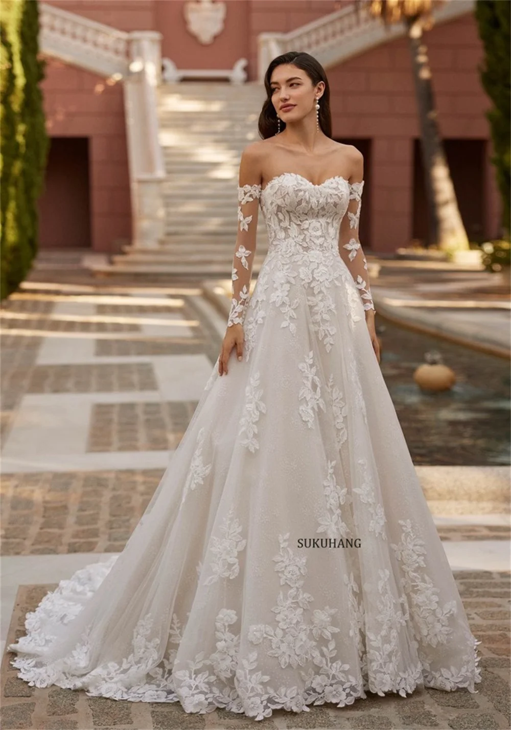 Amazing Sweetheart  Lace Wedding Dresses with Detachable jacket Appliques Off Shoulder  A-Line Bridal Gown Customized