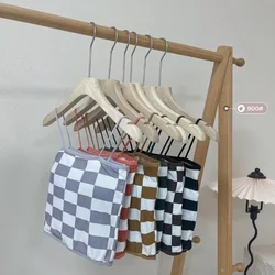 Seksowna Crop Top bez rękawów z podkładkami w kratę damskie letnie damskie Y2K topy szachownica siatka dopasowana kamizelka Spaghetti Strap Streetwear