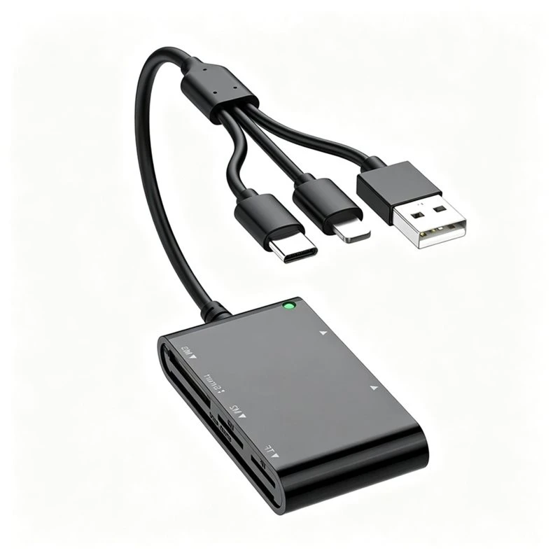 ULBS 6 In 1 SIM Card Reader With USB C/USB A/Lightning Interface, Supports SD/TF/M2/IC/MMC/Memory Stick Pro Duo Cards