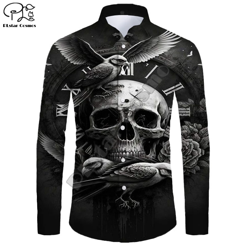 New Hawaiian Shirt 3D Printing Halloween Series Grim Reaper Skull Ghost Cat Long Sleeve Shirt Casual Unisex Shirt W-5