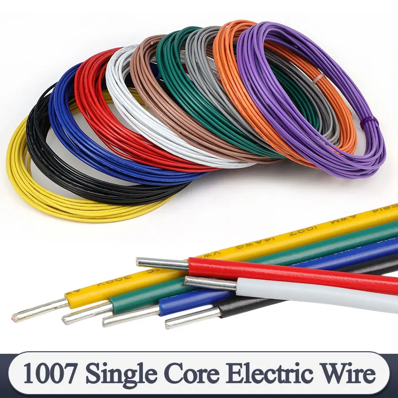 5/10/20m Single Core 1007 Electric Wire PVC Insulation 26 24 22 20 18 16 14AWG Tinned Copper Solid Line LED Line Equipment Cable