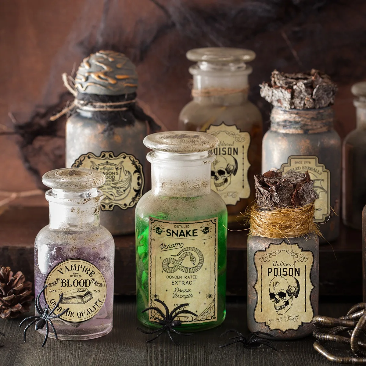 12pcs Halloween Retro Wine Bottle Stickers Champagne Beverage Bottle Sticker Happy Halloween Party Decor For Home Dining Table view 6